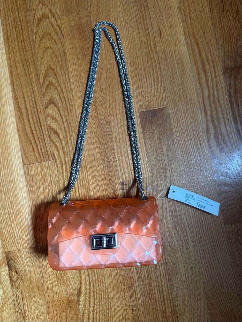 Orange Quilted Jelly Crossbody Bag with Silver Chain